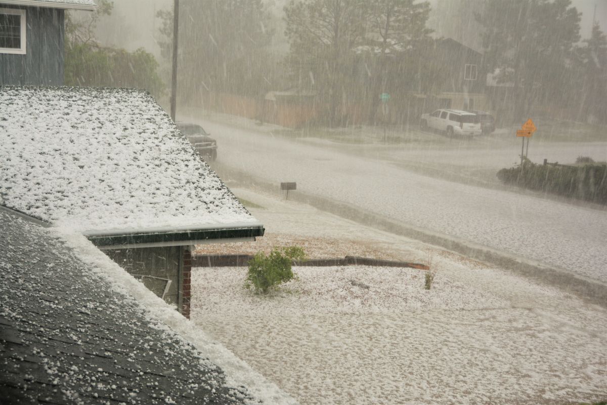street during hail storm, Roseville, MN